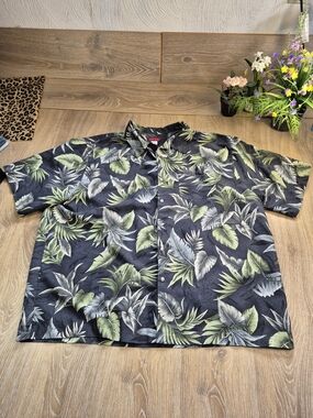 Hunt Club Sz Casual Men's Black Hawaiian Button-Down Shirt Tropical Vacation